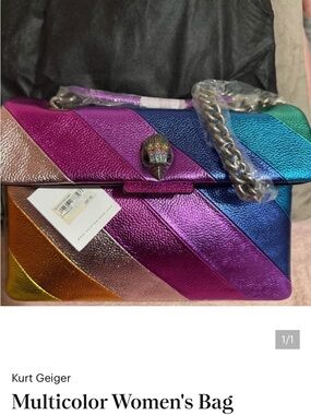 Kurt Geiger Rainbow Metallic Leather Diagonal Stripe Shoulder Bag